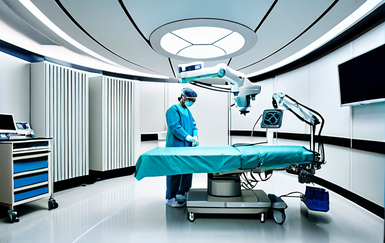 Modern Robotic Surgery Suite**

"A bright and modern operating room featuring a state-of-the-art surgical robot system. A team of fully clothed medical professionals (doctors and nurses) are present, focused on the robotic console. The patient is not visible. The environment is clean and sterile. safe for work, appropriate content, fully clothed, professional setting, perfect anatomy, correct proportions, well-lit, high resolution, medical illustration."

**