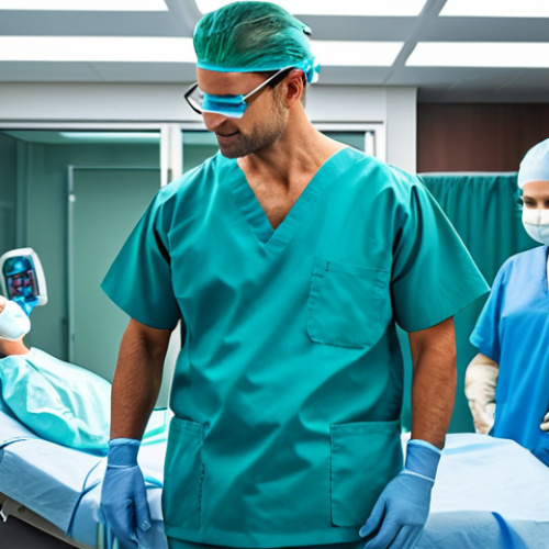 **

"A professional surgeon in a modern operating room, interacting with a sophisticated robotic surgery system, fully clothed in scrubs, appropriate attire, safe for work, perfect anatomy, correct proportions, natural pose, well-lit, high-resolution, professional setting, family-friendly."

**